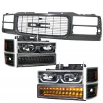 GMC Yukon 1994-1999 Black Grille and LED DRL Headlights Bumper Lights