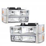 Chevy 2500 Pickup 1994-1998 Clear Euro Headlights and Bumper Lights Set