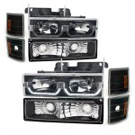 1996 Chevy Silverado Black LED DRL Headlights and Bumper Lights