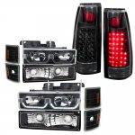 1996 Chevy 1500 Pickup Black LED DRL Headlights and LED Tail Lights