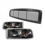 1996 Dodge Ram Black Billet Grille and Euro Headlights Set