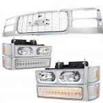 1997 GMC Sierra Chrome Grille and LED DRL Headlights Bumper Lights