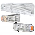 1995 Dodge Ram Chrome Bar Grille and Headlights with LED Corner Lights