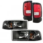 2000 Dodge Ram 3500 Black Headlights and LED Tail Lights Red Clear