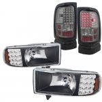 1994 Dodge Ram 3500 Black Headlights with LED Corner Lights and Smoked LED Tail Lights