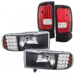 1995 Dodge Ram 2500 Black Headlights with LED Corner Lights and LED Tail Lights Red Clear