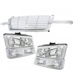 2003 Chevy Silverado 1500HD Chrome Billet Grille and Clear Headlights Bumper Lights