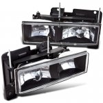 Chevy 2500 Pickup 1988-1998 Black Crystal Euro Headlights