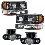 2000 GMC Sierra Black LED DRL Headlights Set and Projector Fog Lights