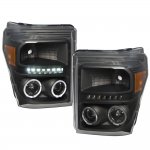 2011 Ford F550 Super Duty Black Halo Projector Headlights LED DRL