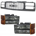 1998 GMC Sierra Black Grille and Smoked Headlights Set