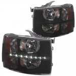 Chevy Silverado 2007-2013 Black Smoked LED DRL Headlights