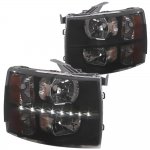 2009 Chevy Silverado 3500HD Black Smoked LED DRL Headlights