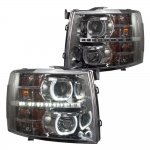 2010 Chevy Silverado Smoked Halo LED DRL Projector Headlights