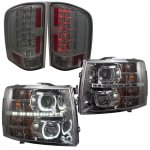 2010 Chevy Silverado Smoked Halo DRL Projector Headlights and LED Tail Lights