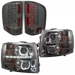 2007 Chevy Silverado 3500HD Smoked Halo DRL Projector Headlights and LED Tail Lights