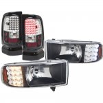 2000 Dodge Ram 3500 Black Headlights LED Signal and LED Tail Lights Black Chrome