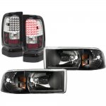 1994 Dodge Ram 3500 Black Headlights and LED Tail Lights Black Chrome