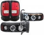 1995 Dodge Ram 2500 Black Tinted Halo Projector Headlights and LED Tail Lights Red Clear