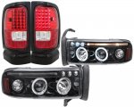 1994 Dodge Ram 3500 Black Tinted Halo Projector Headlights and LED Tail Lights Red Clear