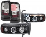 1994 Dodge Ram 2500 Black Tinted Halo Projector Headlights and LED Tail Lights Black Chrome