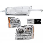 Chevy Avalanche 2003-2006 Chrome Billet Grille and Halo Headlights LED Bumper Lights