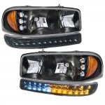 2005 GMC Sierra Black Headlights LED DRL Bumper Lights