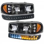 2006 GMC Sierra 3500 Black Headlights LED DRL Bumper Lights