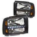 2005 Ford F350 Super Duty Black Headlights LED Daytime Running Lights