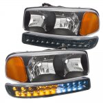 GMC Sierra 2500 1999-2004 Black Headlights and LED Bumper Lights DRL