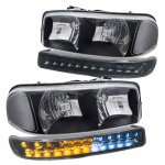 2006 GMC Sierra 2500HD Black Clear Headlights and LED Bumper Lights DRL