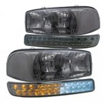 2003 GMC Sierra 2500HD Smoked Clear Headlights and LED Bumper Lights DRL