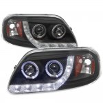 2001 Ford Expedition Black LED DRL Projector Headlights with Halo