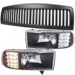 2001 Dodge Ram Black Vertical Grille and Headlights with LED Signal