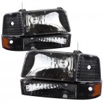 1992 Ford F150 Black Headlights and Bumper Lights Set