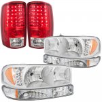 2000 GMC Yukon XL Clear LED DRL Headlights Set and LED Tail Lights Red Clear