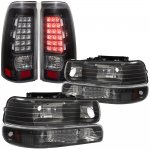 Chevy Silverado 2500 1999-2002 Black Headlights Set and LED Tail Lights