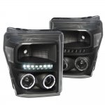 2011 Ford F550 Black Clear Halo Projector Headlights LED DRL