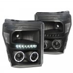 2015 Ford F550 Black Clear Halo Projector Headlights LED DRL