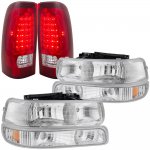 2001 Chevy Silverado 1500HD Chrome Headlights and LED Tail Lights Red Clear