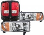 1994 Dodge Ram 3500 Chrome DRL Headlights and LED Tail Lights Red Clear