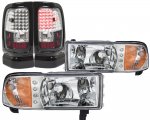 1999 Dodge Ram 3500 Chrome LED DRL Headlights and LED Tail Lights Black Chrome