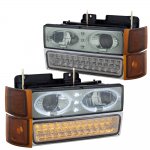 1994 GMC Yukon Smoked Angel Eyes Halo Projector Headlights LED DRL