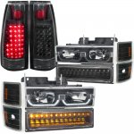 1995 Chevy 1500 Pickup Black LED DRL Headlights Set and LED Tail Lights