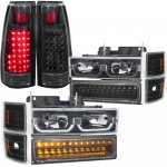 1995 Chevy 2500 Pickup Black LED DRL Headlights Set and LED Tail Lights