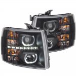 2013 Chevy Silverado 3500HD Black Halo LED DRL Projector Headlights