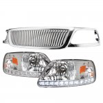 1999 Ford Expedition Chrome Vertical Grille LED DRL Headlights