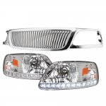 2002 Ford F150 Chrome Vertical Grille LED DRL Headlights