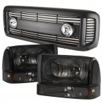 1999 Ford F250 Super Duty Black Grille Lights Smoked Headlights Set