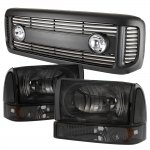 2000 Ford F350 Super Duty Black Grille Lights Smoked Headlights Set